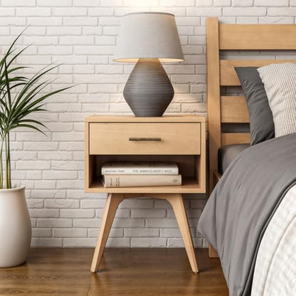 Camaflexi Mid Century Modern One Drawer Nightstand/Solid Wood/Partial Assembly Required - Light Oak Finish - color: Light Oak