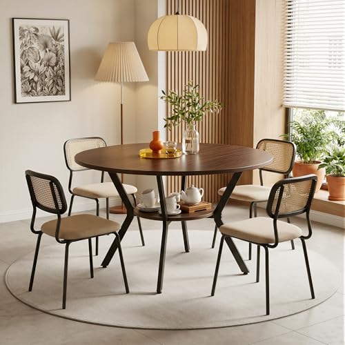 Miereirl 42.13" Round Dining Table for 4, Modern Kitchen Table with Open Storage Shelf, Wood Dining Table for Dining Room, Apartment, Small Spaces - color: Walnut