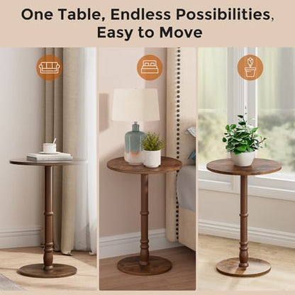 Homleke 16" Round Side Tables, Solid Wood Pillar with Wood Top & Base, Small Drink Accent Table for Living Room, Bedroom, Sofa & Office, Easy Assembly, Rustic Brown - color: Rustic Brown