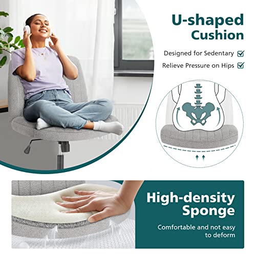 OLIXIS Criss Cross Chairs, Vanity Chair, Home Office Desk | Armless Wide Seat, Height Adjustable, Comfy Fabric, Bedroom, Study, Computer Task, Grey No Wheel - color: Grey No Wheel