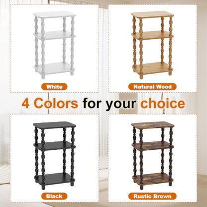 Small Side Table, 3-Tier End Table, Natural Wood | Farmhouse Style, Modern Accent, Narrow Design for Small Spaces, Bedroom & Living Room - color: Natual Wood, size: Standard