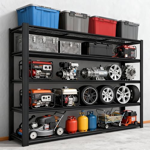 62" W Garage Shelving 3500LBS，Airflow Design， Double-Layer Reinforced Support,5 Tier Adjustable Metal Shelving，for Garage, Warehouse,Basement, Storage Room, Supermarket - size: Black 72"*62"*24" 5T