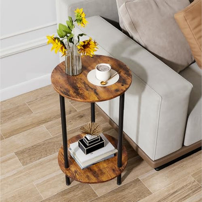 Small Round Side Table, Brown Round End Table, 2-Tier Modern Accent/Bedside Table for Living Room - color: Brown-2, size: 1PC