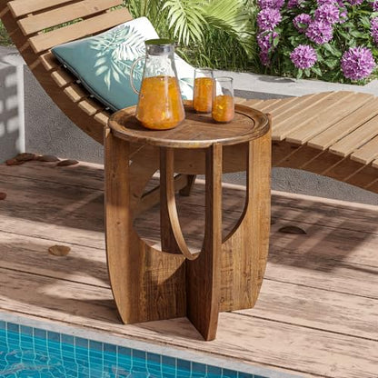 COZAYH Rustic Farmhouse Round End Table with Tray Top, Curved Legs, Brown | French Country Accent Side Table for Small Spaces, Family, Dinning or Living Room, Modern