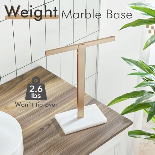 KOKOSIRI Hand Towel Holder Stand Towel Rack with Marble Base for Bathroom Kitchen Vanity Countertop, Champagne Bronze Stainless Steel 15.7'' Height THS0002-SM-CPG - color: Champagne Bronze, size: 1-Bar