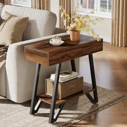 Tribesigns Metal End Side Table for Living Room, 2-Tier Narrow Couch Side Table with Storage Shelves, Small Bedside Nightstand for Bedroom, Small Spaces, Natural(Set of 2)