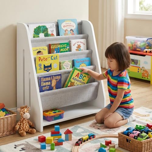 Perugina Wood Kids Bookshelf 5Tier(White) | DutchDesign Montessori Nursery Toddler Baby Book Shelf kidsroom - color: Milkywhite