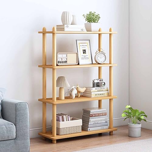 IOTXY 4-Tier Wooden Shelf Bookcase, Freestanding Open Bookshelf, Oak | Beech Wood Frame, 0.63" Shelves, Display Storage for Books, Plants, Decor, Living Room, Bedroom, Home Office - color: Oak, size: 4-Tier