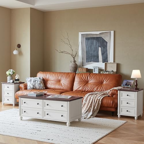 RWYHG 18" Night Stand with Charger Station, Nightstand with 3 Drawers | Farmhouse Modern Bedside Table, Metal Handle, Roman Column Legs, White Bed Side End Tables for Bedroom Living Room - color: Elegant White, size: 18"D x 18"W x 24"H (3 Drawers)