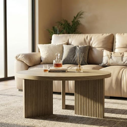 35" Wooden Round Coffee Table, Walnut | Smooth Thick Coffee Table, Low Circle Center Table with X Shaped Stable Legs, Accent Tea Table for Living Room, Office - color: Walnut, style: Coffee Table
