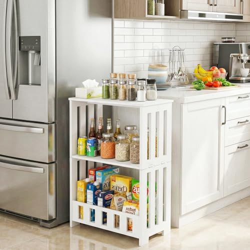 HAYOFAMY 3 Tier Side Table Night Stand White | Narrow End Table, Small Bookcase Bookshelf, Simple Bedside Table Storage Rack for Bedroom, Living Room, Office, Bathroom