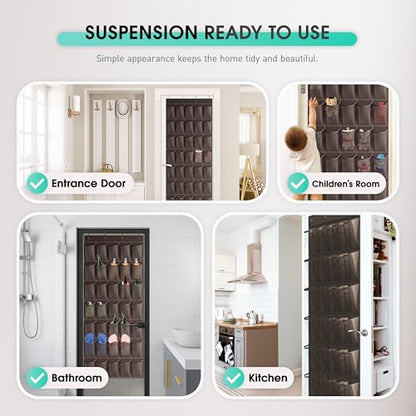 WVM Over the Door Shoe Organizer with 35 Breathable Mesh Pockets, Hanging Shoe Organizer for Door with 4 Metal Hooks, Large Capacity Closet Storage for Shoes, Accessories - style: Coffee