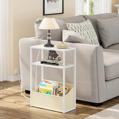 TUTOTAK Keep Phones Charged & Books Organized with Slim 3-Tier Side Table with Charging Station for Living Room Bedroom White TB01BW095 - color: White