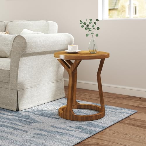 Kinfant Accent Side Table - Vintage Wood End Table Sofa Table with Bottom Shelf for Living Room, Bedroom, Office (1-Pack-Brown) - style: 1-pack-Brown