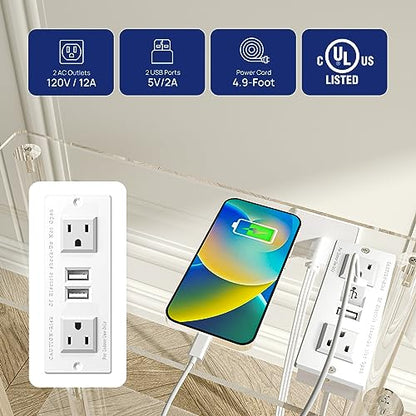 HMYHUM Acrylic Narrow Side Table with Charging Station, 7" Width, 2 Tier Small End Table for Small Spaces, Skinny Nightstand/Bedside Table with USB Ports & Outlet, Clear - size: 2-tier
