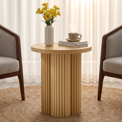 Small Sofa Side Table Set of 2, Fluted Accent Pedestal End Table, Wood Round Night Stand, Farmhouse Bed Side Table Drink Tables for Living Room, Small Spaces (Natural-2PCS) - color: Natural-2pcs