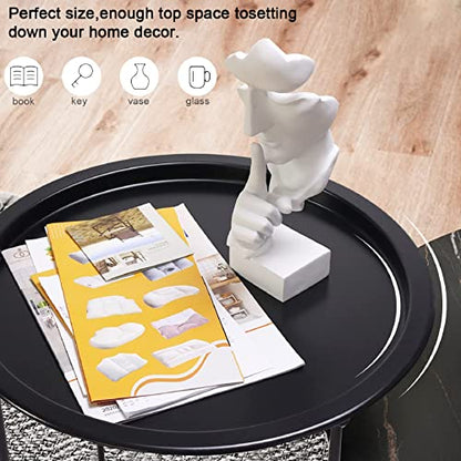 Garden 4 you End Table Metal Side Table Black Round Folding Tray Cyan Sofa Small Accent Fold-able Table, Round End Table Tray, Next to Sofa Table, Snack Table for Living Room and Bed Room - color: Black