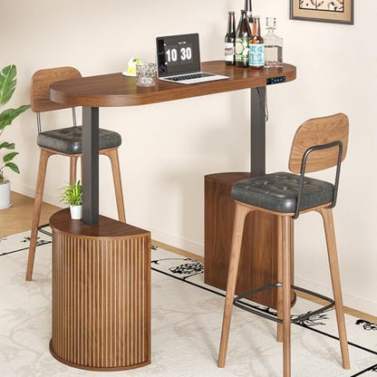 Mid Century Modern Electric Standing Desk with Storage, 55 x 22 Inch Small Sit Stand Up Desk, Wood Adjustable Height Computer Executive Desk for Home Office, Laptop, Walnut - color: Walnut
