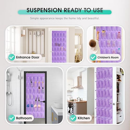 WVM Over the Door Shoe Organizer with 35 Breathable Mesh Pockets, Hanging Shoe Organizer for Door with 4 Metal Hooks, Large Capacity Closet Storage for Shoes, Accessories - style: Purple