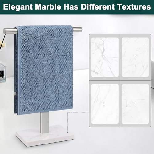 Hand Towel Holder, T-Shape Hand Towel Stand for Bathroom, Hand Towel Rack Bar Standing for Vanity Kitchen Countertop, 304 Stainless Steel (Marble Base, Brushed) - color: Brushed