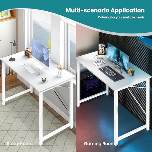 OLIXIS Home Office Computer Desk, Small Office 32-inch Writing and Study Desk, Bedroom Table with Metal Frame and Wooden Top, Compact Modern Study Table for Home Use, White - color: White, size: 32-In