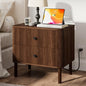 23" Fluted Nightstand with Soft Rounded Drawer Fronts & Solid Wood Cylindrical Legs, 2 Drawer Walnut Night Stand with Charging Station, End Table w/Metal Knobs, Bedside Table for Bedroom - color: Walnut - Rounded Drawer, size: 23"W