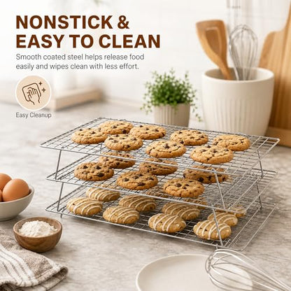 Cooling Rack 16"x10", 3-Tier Stackable & Collapsible Cooling Racks | Cooling Racks for Cooking and Baking, Roasting, Grilling, Oven & Dishwasher Safe (Silver, 3-Tier-SL) - color: Silver, size: 3-Tier-SL