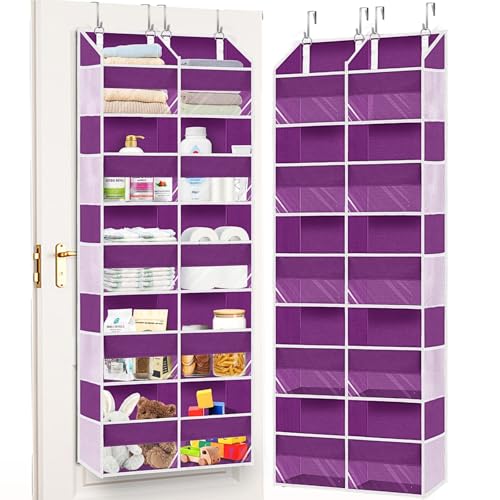 Over The Door Organizer 5 Tiers, Extra Large Behind Door Storage of 10 Compartments, 80 lbs Weight Capacity Hanging Storage Organizer with Clear Window Kids Toys,Shoes,Diapers,Room Storage,Purple - color: Purple, size: 5 Tiers