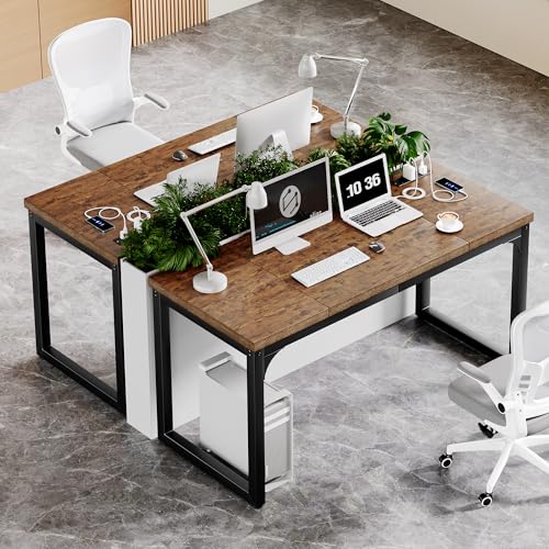 Computer Desk with Power Outlets, 55 Inch Large Home Office Desk with Deeper & Thicker Desktop Modern Gaming Desk Study Writing Work Desk, Metal Frame, Rustic Brown - size: 55 Inch