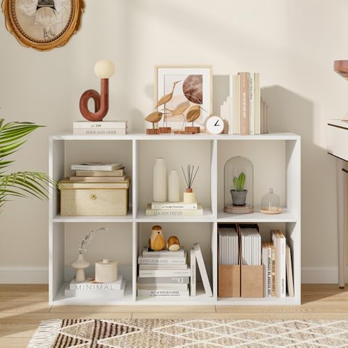 MAT EXPERT 6 Cube Book Shelf, Modern Bookcase with Open Back & Anti-Tip Kit, Freestanding Bookshelf with Storage for Living Room, Bedroom, Home Office, Study (White) - color: White