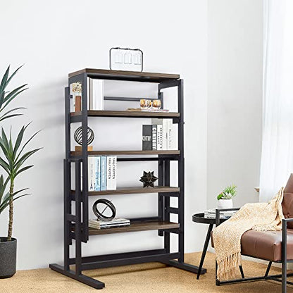 Space Saving Convertible Shelf Table, Multipurpose Converting Kitchen Dining Table to Shelf, Wood and Metal Convertible 2 in 1 Bookshelf to Dining Table