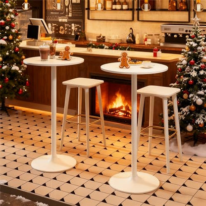 ERGOMASTER Cocktail Table,Two-in-one Modern Style Standing Circular Bar Table 40"/22" Two Convertible Height Suitable for Dining Room, Restaurant, Kitchen (2, White) - color: White, size: Diameter：23.99‘’