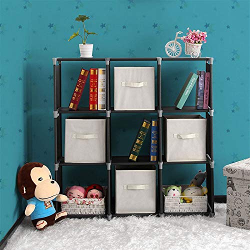 9 Cube Stackable Portable Modular Bookshelf,Non-Woven Fabric Storage Bookcase,Modular Closet Cabinet Bookcase,DIY Cube Storage Organizer Rack,with Feet,for Living Room Bedroom Office Entryway (Black)
