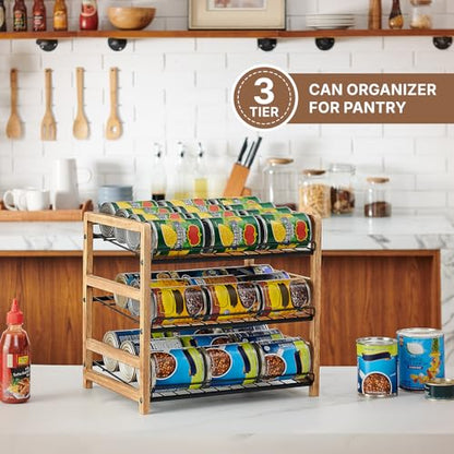 DGWJSU Can Organizer for Pantry 3-Tier, Can Storage Organizer Pantry, Soda Can Organizer, Holds up to 36 Cans Holders for Pantry, Cabinet, Countertop, Carbonized Brown - size: 3 Tiers