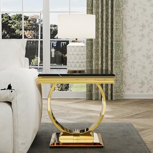 Asday Gold End Table, Modern Black Living Room Side Table with Gold Metal U-Base, Square End Table for Sofa Couch, Living Room, Bedroom, Office - color: Black, size: Set of 1