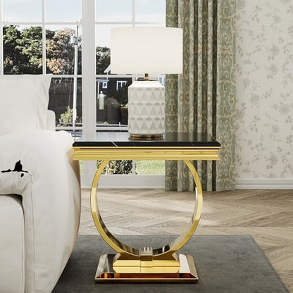 Asday Gold End Table Set of 2, Modern Black Living Room Side Table with Gold Metal U-Base, Square End Table for Sofa Couch, Living Room, Bedroom, Office - color: Black, size: Set of 2