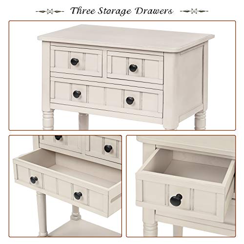 Knocbel Slim Antique Entry Console Table with Drawers & Bottom Open Shelf, Solid Wood Sofa Couch Table for Entryway Hallway Living Room (Ivory White) - color: Ivory White
