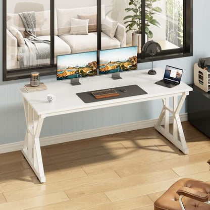 TVU Computer Desk, 55 inch Large Office Desk, Study Writing Table with Thicken Frame, Gaming Desk, Modern Simple Desk for Home Office, White - color: White, size: 55inch