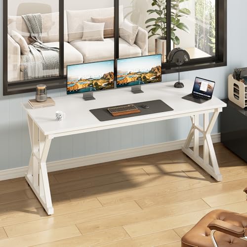 TVU Computer Desk, 55 inch Large Office Desk, Study Writing Table with Thicken Frame, Gaming Desk, Modern Simple Desk for Home Office, White - color: White, size: 55inch