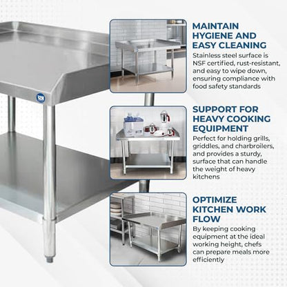 NSF Certified 18 Gauge Heavy Duty Stainless Steel Equipment Grill Stand with Undershelf for Kitchens, Utility Rooms, Caterers & Auto - size: 36"x30"
