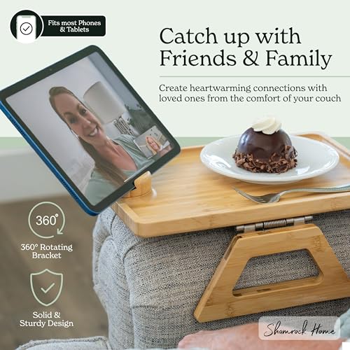 Shamrock Home Bamboo Couch Arm Table with Device Holder, Clip On Tray. for TV Dinners, Remotes, Drinks, Snacks and Small Spaces (Rectangular with Device Holder, Beige, Regular 13.75 x 9.5) - color: Beige, size: Regular 13.75 x 9.5", style: Bamboo Rectangu