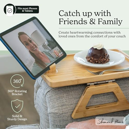 Shamrock Home Bamboo Couch Arm Table with Device Holder, Clip On Tray. for TV Dinners, Remotes, Drinks, Snacks and Small Spaces (Rectangular with Device Holder, Beige, Regular 13.75 x 9.5) - color: Beige, size: Regular 13.75 x 9.5", style: Bamboo Rectangu