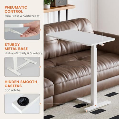 Sweetcrispy Overbed Table, Bedside Table, Mobile Standing Desk | Adjustable Wheels, Rolling Laptop Cart, Hospital Home Use, Space Saving Frame, Milky - color: Milky