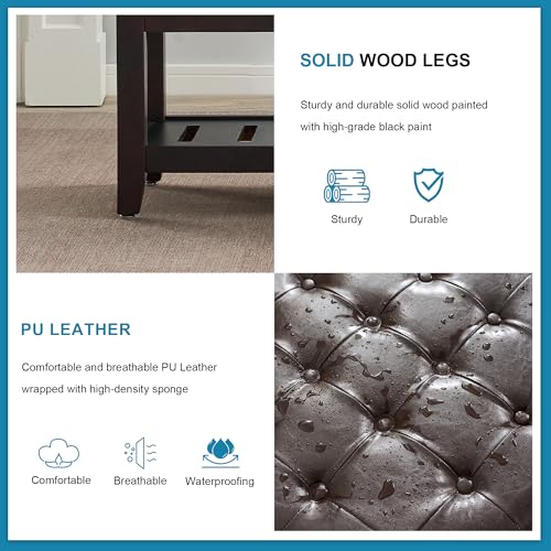 44" Entryway Bench with Shoe Storage, End of Bed Bench, Upholstered Ottoman Storage, 500 LBS Capacity for Entryway, Living Room, Hallway - color: Dark Brown(pu)-1