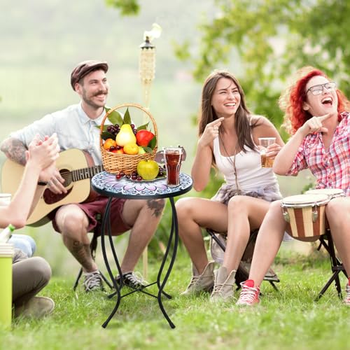 VCUTEKA Outdoor Side Table Mosaic End Table Patio Side Table Small End Tables Glass Top Round Balcony Coffee Porch Indoor Glass Top Flower 14'' - color: Flower