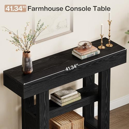 Tribesigns 41.34-Inch Farmhouse Console Table, 2-Tier Narrow Sofa Table Behind The Couch, Entryway Furniture with Storage Shelves for Hallway Foyer Living Room, Black - color: Black