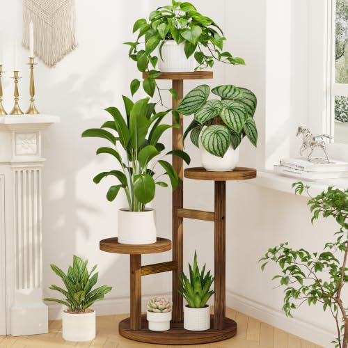 LASZOLA Wood Small Plant Stand Table Tall for Indoor Corner, 3 Tier Brown | Flower Pot Holder Rack for Multiple Plants, Rustic Planter Shelf Display for Patio Garden Balcony Living Room - color: Dark Brown, size: 3 Tier
