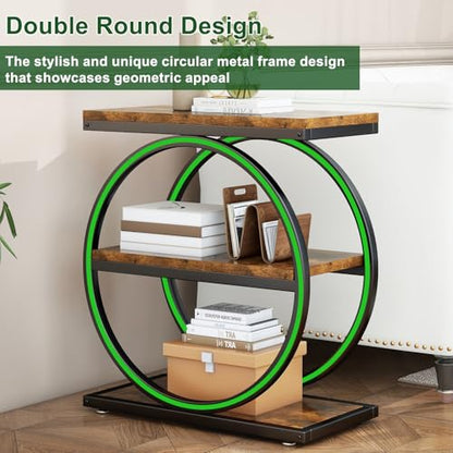 IBUYKE Narrow End Table with 3 Storage Shelves, Industrial Sofa Side Table, Double Round Metal Frames, Slim Nightstand and Bedside Table for Bedroom, Living Room, Rustic Brown UTMJ418H - color: Rustic Brown