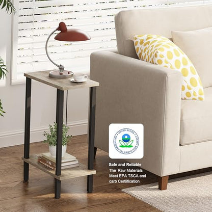 TUTOTAK Small Side Table, Narrow End Table, Skinny Sofa Table, Slim Nightstand, Couch Table, Living Room, Bed Room, Greige TB01BG062 - color: Greige, size: 2-Tier（7.9"D x 15.8"W x 22.5"H）