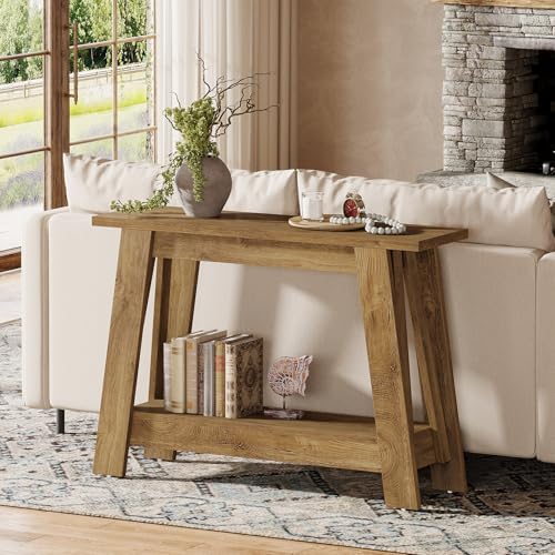 Tribesigns 41.3" Farmhouse Console Table, 2-Tier Wooden Entryway Table with Storage, Rustic Narrow Behind Couch for Living Room, Hallway, Foyer,Natural - color: Natural